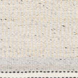 Close-up of the hand woven Lumatil Area Rug. Jute and wool rug with black, cream, and gray hues. Farmhouse style texture. Swatch