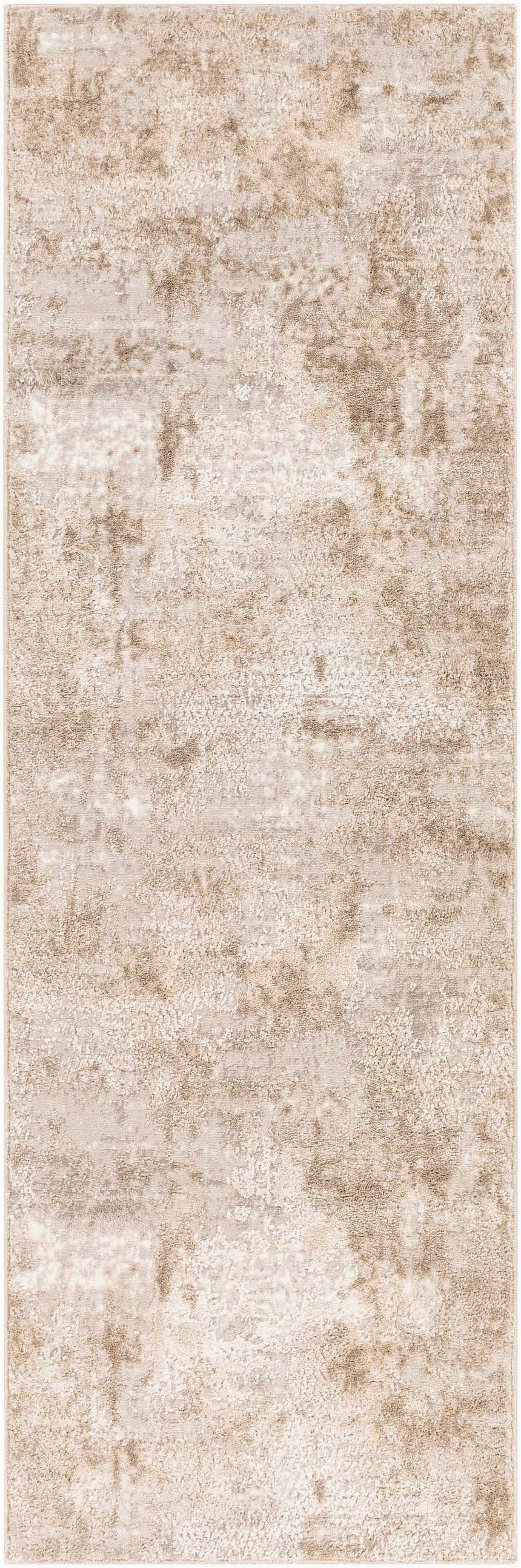 Close-up of the Lumbia Distressed Embossed Area Rug, showcasing its beige and light brown abstract pattern and textured design. Design-Runner-273