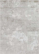 Close-up of the Lumbia Distressed Embossed Area Rug, showcasing its light gray, beige, and white abstract pattern and subtle texture. Design-Rectangle-537