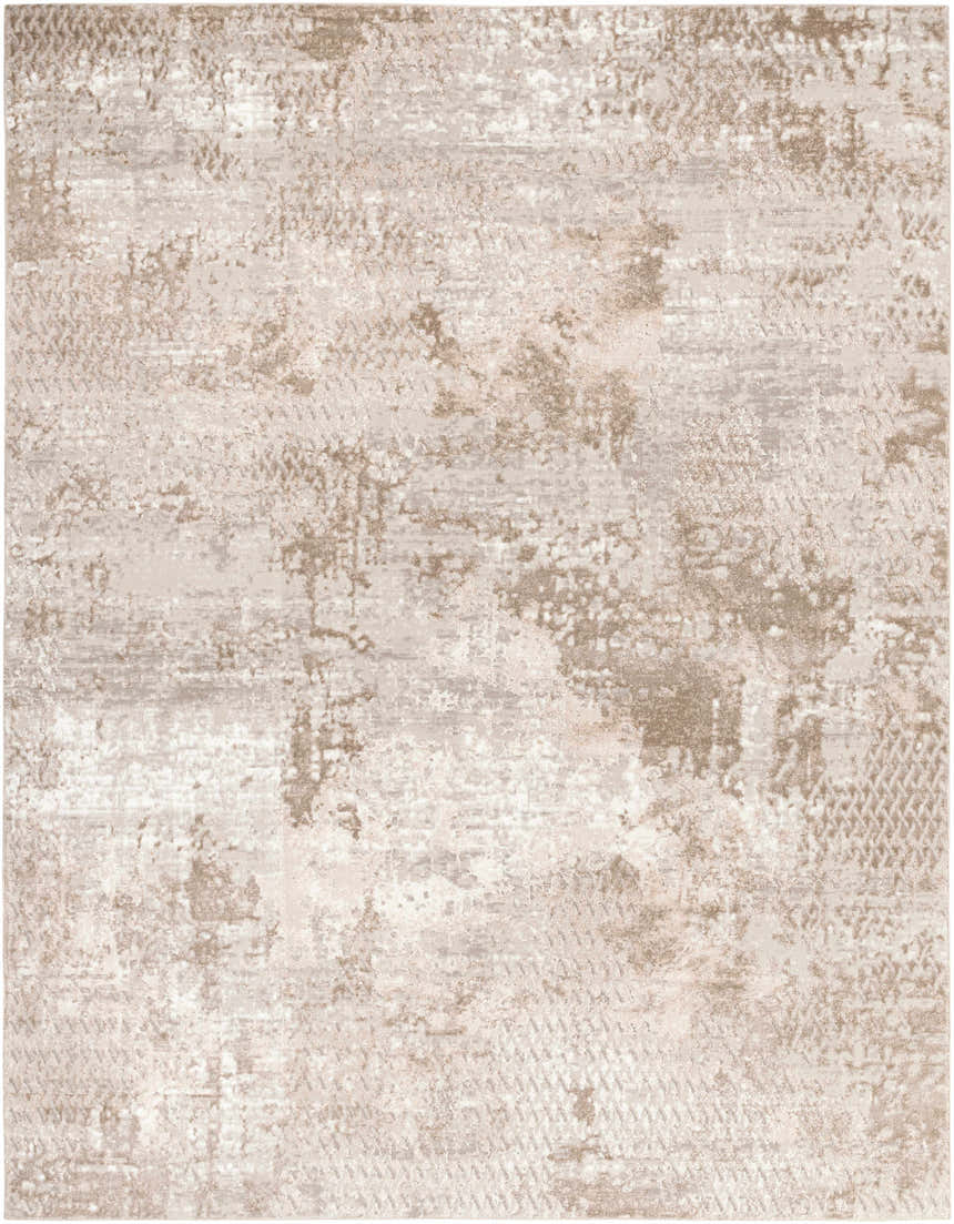Close-up of the Lumbia Distressed Embossed Area Rug, showcasing its beige, cream, and tan abstract pattern and subtle texture. Design-Rectangle-810