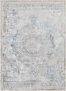 Close-up of the Lumbog Area Carpet. Bohemian style rug with blue, cream and light brown oriental pattern. Design-Rectangle-537