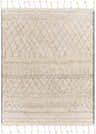 Hand woven Luncarty Area Rug in cream and gray cotton with diamond pattern and tassels. Design-Rectangle-810