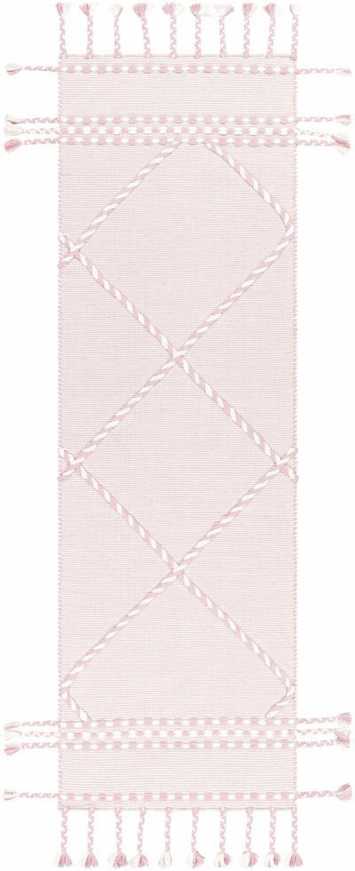 Lupton Pink Trellis Wool Rug with tassels - Clearance