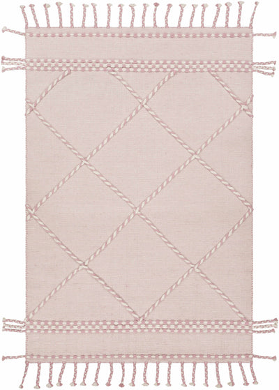 Lupton Pink Trellis Wool Rug with tassels - Clearance
