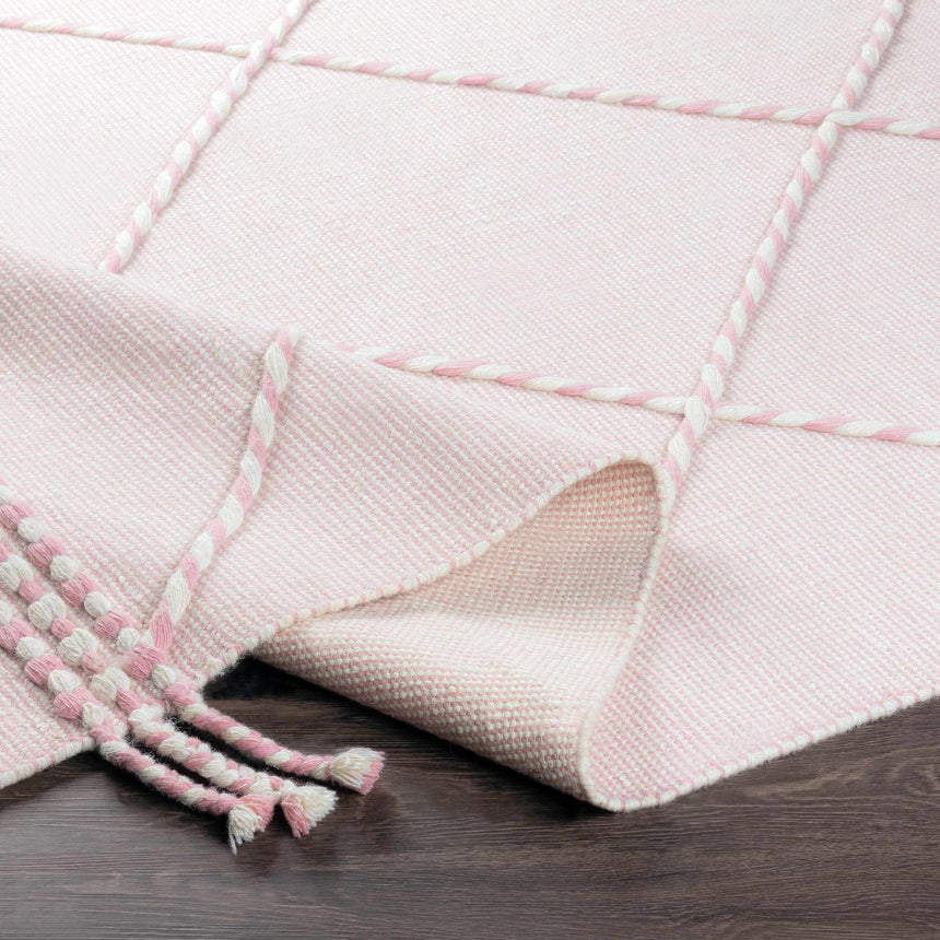 Lupton Pink Trellis Wool Rug with tassels - Clearance