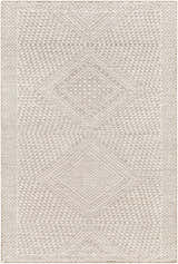 Close-up of the Lusacan Area Carpet featuring a geometric diamond pattern in charcoal, gray, and off-white hues. Design-Rectangle-576