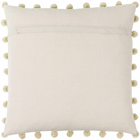 Alven Ivory Pom Trim Modern Cotton Accent Pillow