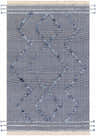 Hand woven Lavington Carpet with a farmhouse style diamond pattern in dark blue and denim with fringe detail. Design-Rectangle-576