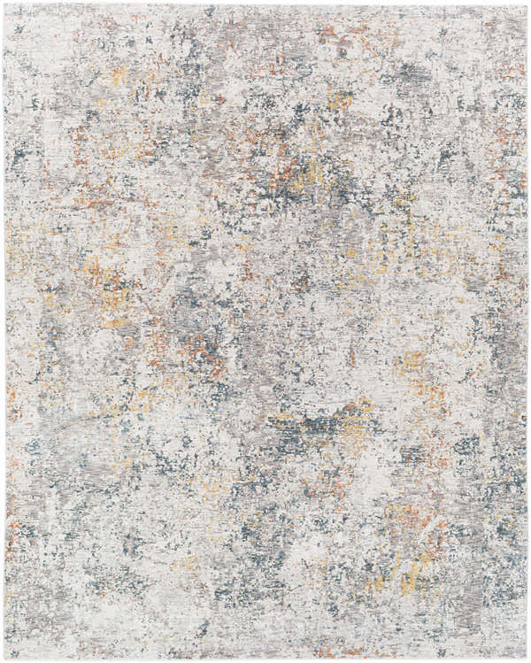 Close-up of the Lydney Luxe Rug, a contemporary design in brick red, charcoal, and cream polyester with distressed texture. Design-Rectangle-710103