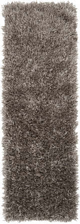 Close-up of the charcoal Morris Area Rug. Hand-woven polyester runner rug with a soft, shag texture. Design-Runner-268