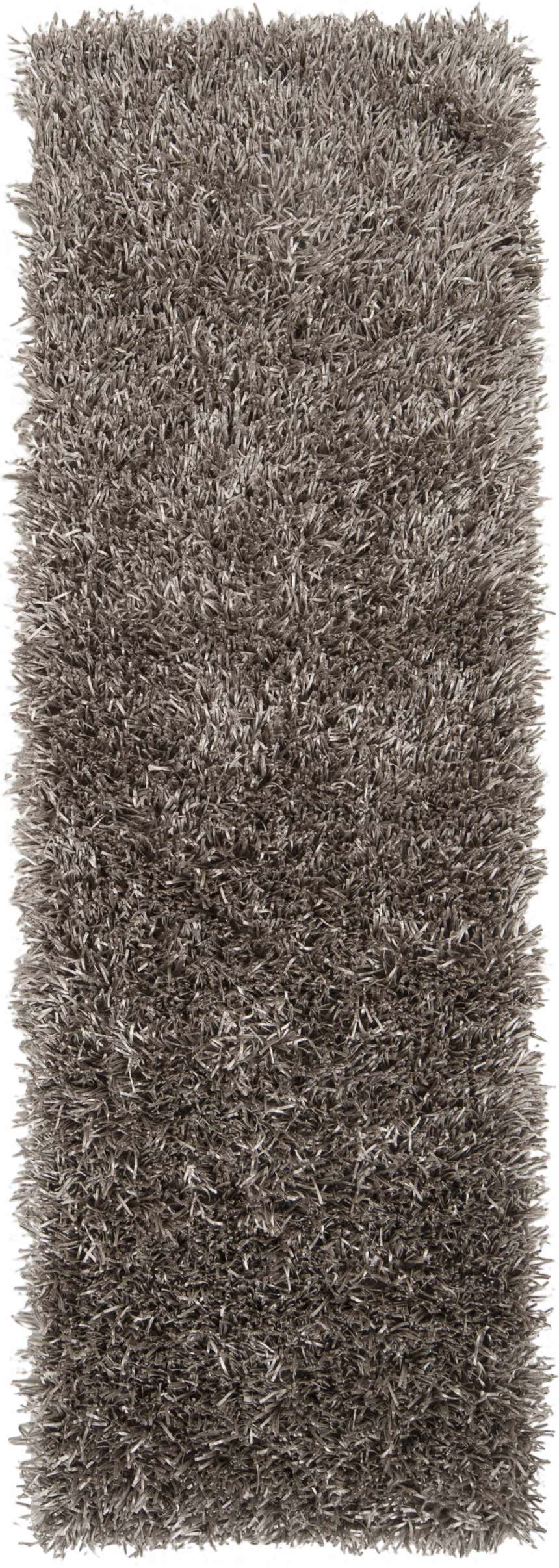 Close-up of the charcoal Morris Area Rug. Hand-woven polyester runner rug with a soft, shag texture. Design-Runner-268