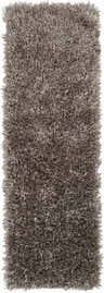 Close-up of the charcoal Morris Area Rug. Hand-woven polyester runner rug with a soft, shag texture. Design-Runner-268