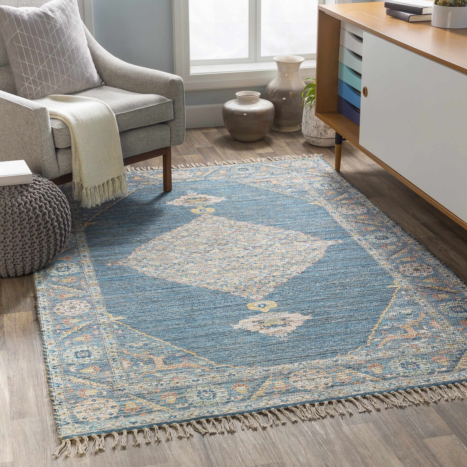 Macon Blue Medallion Jute Rug - Clearance