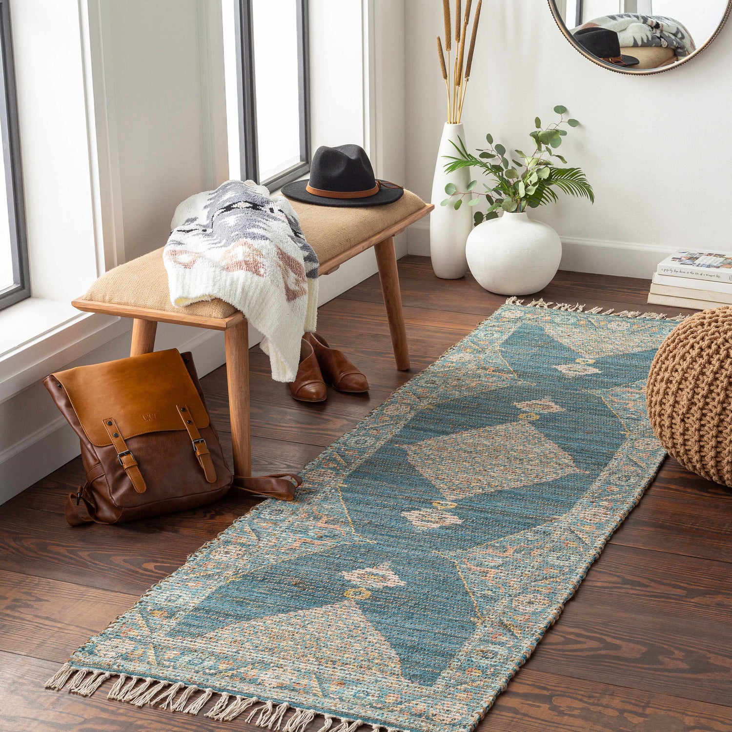 Macon Blue Medallion Jute Rug - Clearance