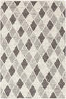 Close-up of the hand woven Madden Premium Rug. Diamond pattern in black, charcoal, gray and ivory. Design-Rectangle-576