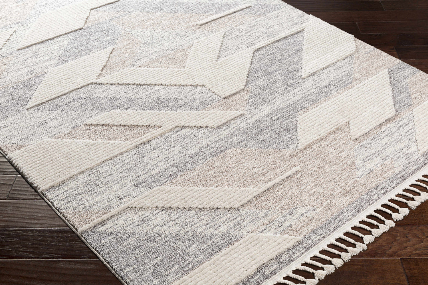 Magazine Geometric High/Low Pile Rug with Tassels - Clearance