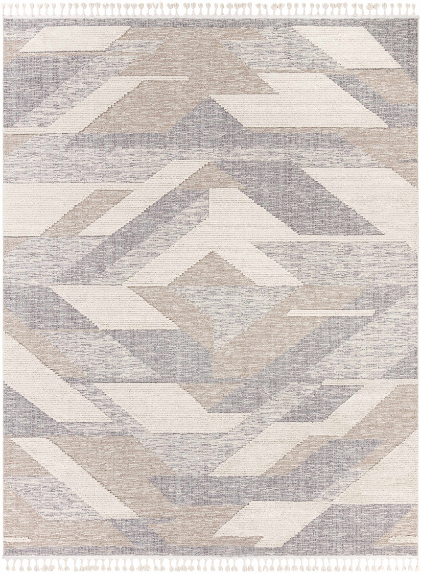 Magazine Geometric High/Low Pile Rug with Tassels - Clearance