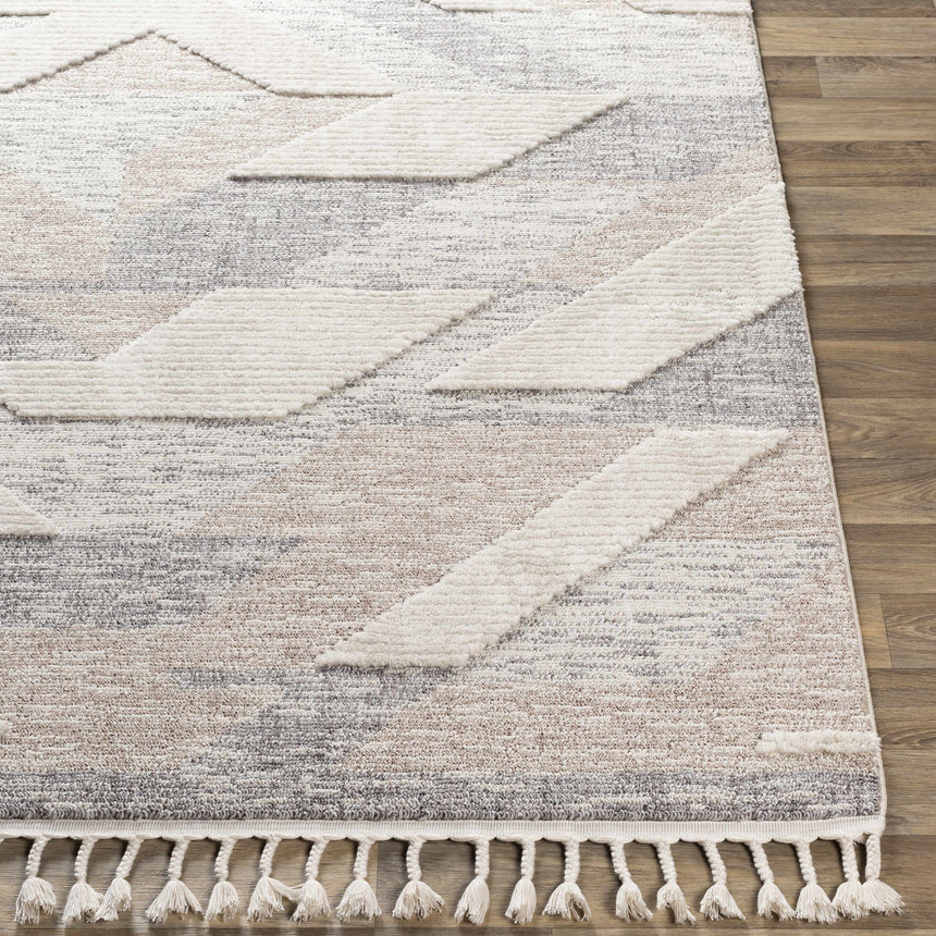 Magazine Geometric High/Low Pile Rug with Tassels - Clearance