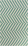 Close-up of Magdalena Area Carpet. Hand-woven wool rug with emerald and ivory stripes in a contemporary pattern. Design-Rectangle-58