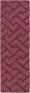 Close-up of the Magness Area Rug. Plum wool rug with a contemporary geometric pattern. Hand-loomed texture. Design-Runner-268