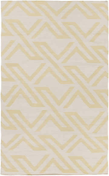 Close-up of the Malibu Area Rug. Hand-woven viscose rug with a contemporary geometric pattern in ivory and pale yellow. Design-Rectangle-576