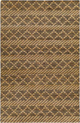 Close-up of the Malidong Jute Carpet. Tan jute rug with a black geometric pattern. Hand woven texture. Bohemian style. Design-Rectangle-576