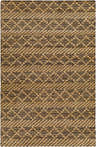 Close-up of the Malidong Jute Carpet. Tan jute rug with a black geometric pattern. Hand woven texture. Bohemian style. Design-Rectangle-576