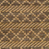 Close-up of the Malidong Jute Carpet showing a geometric pattern in tan jute on a black woven background. Swatch
