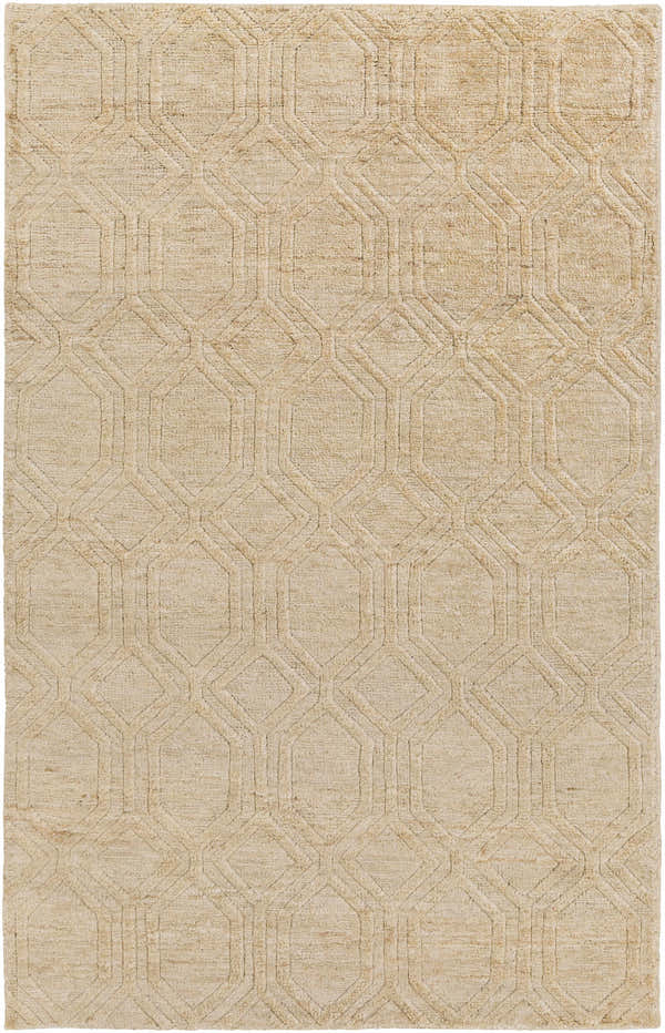 Close-up of the Manchester Clearance Jute Rug showing its beige color and geometric pattern. Natural fiber texture. Design-Rectangle-58