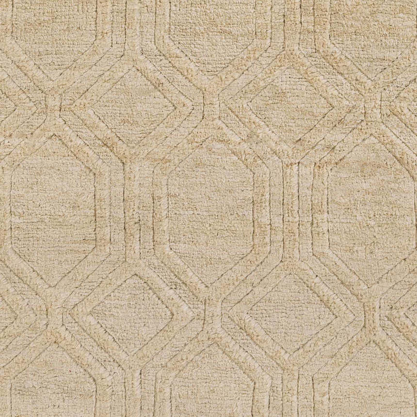 Close-up of the beige Manchester Clearance Jute Rug showing its geometric diamond pattern and natural fiber texture. Swatch