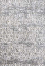 Close-up of the Mandurah Area Rug showcasing its traditional cream and gray floral pattern and soft texture. Design-Rectangle-6796
