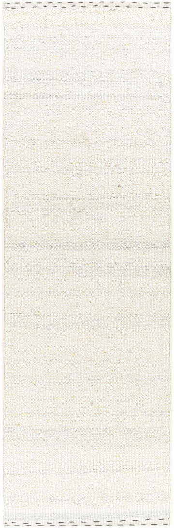 Close-up of the Yaniklar Cream Flat Woven Wool Rug, showing its textured weave, cream and beige tones, and charcoal border. Design-Runner-268
