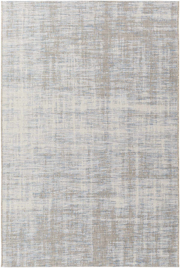 Manzanita Area Rug, a contemporary rug in blue, cream, and taupe. Machine woven polypropylene with a subtle pattern. Design-Rectangle-5477