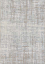 Close-up of the Manzanita Area Rug. Contemporary design in blue, cream, pale blue, and taupe. Machine woven texture. Design-Rectangle-7111011
