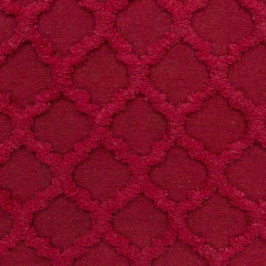 Close-up of the red Marilla Area Rug, a hand-woven shag with a geometric lattice pattern. Swatch