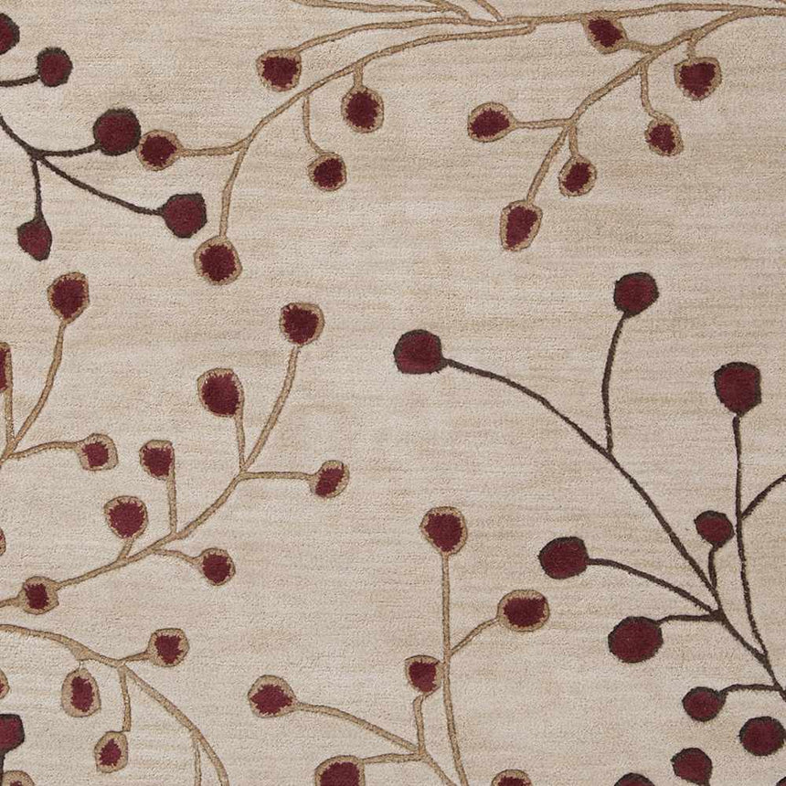 Elsu Beige & Burgundy Hand Woven Wool Area Rug