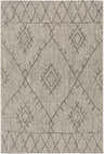 Close-up of the Marwood Nordic Performance Rug, featuring a geometric diamond pattern in black, charcoal, taupe, and white. Design-Rectangle-5376