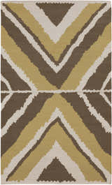 Close-up of the hand woven Marysville Carpet. Light beige, olive, and brown chevron pattern. Contemporary farmhouse style. Design-Rectangle-58