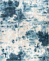 Close-up of the Masiga Washable Area Rug. Contemporary design with abstract patterns in shades of blue and beige. Design-Rectangle-71010