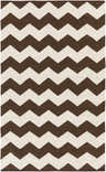 Close-up of the Masonville Area Rug. Hand-woven cotton rug with a contemporary brown and cream chevron pattern. Design-Rectangle-58