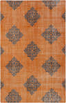 Close-up of the Mastic Area Carpet. Burnt orange wool rug with a traditional black diamond pattern. Hand-knotted texture. Design-Rectangle-5686