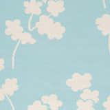 Close-up of the Matador Area Carpet. Aqua background with a light beige floral pattern. Hand woven wool rug. Swatch