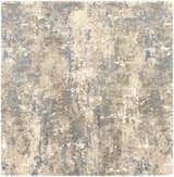 Close-up of the Matewan Thick Luxe Rug; a contemporary design in blue, denim, ivory, gold, and white. Abstract pattern. Design-Square-710