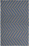 Close-up of the hand woven Mauckport Area Rug. Charcoal and dark blue stripes create a contemporary chevron pattern. Design-Rectangle-58