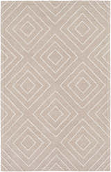 Close-up of the Maytown Area Rug. Beige rug with a light gray diamond pattern. Hand-tufted cotton rug. Design-Rectangle-576