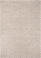 Close-up of the Maytown Area Rug: beige cotton rug with a contemporary light gray diamond pattern. Design-Rectangle-913