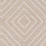 Close-up of the Maytown Area Rug showing a geometric diamond pattern in beige and light gray. Hand-tufted texture. Swatch
