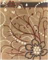 Close-up of the Mazama Area Rug showcasing its floral pattern, brown vines, and beige background. 100% Wool, hand-tufted texture. Design-Rectangle-7696