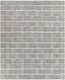 Close-up of the Metcalf Area Rug. Hand-woven viscose rug in beige, black, cream, and gray with a contemporary striped pattern. Design-Rectangle-810