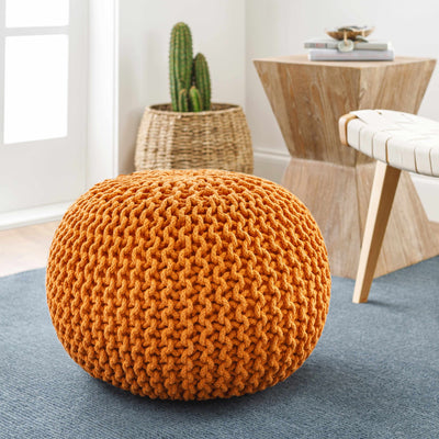 Morimondo Orange Knitted Cotton Pouf